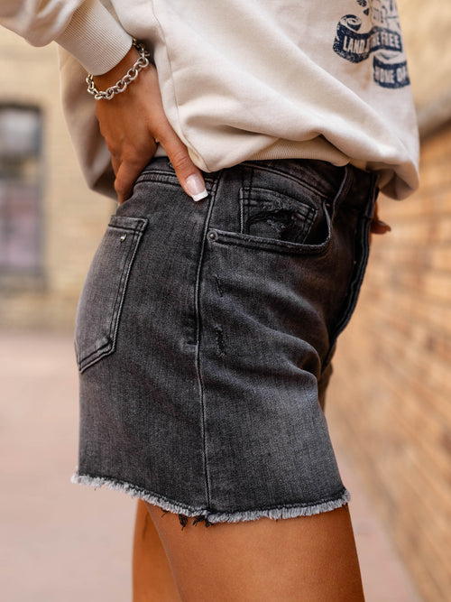 distressed black vintage wash shorts