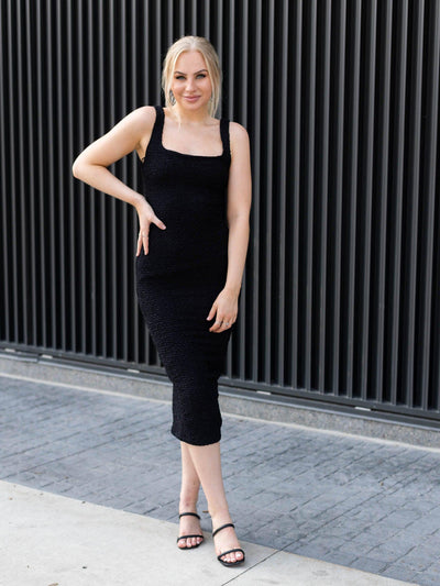 textured midi length dress