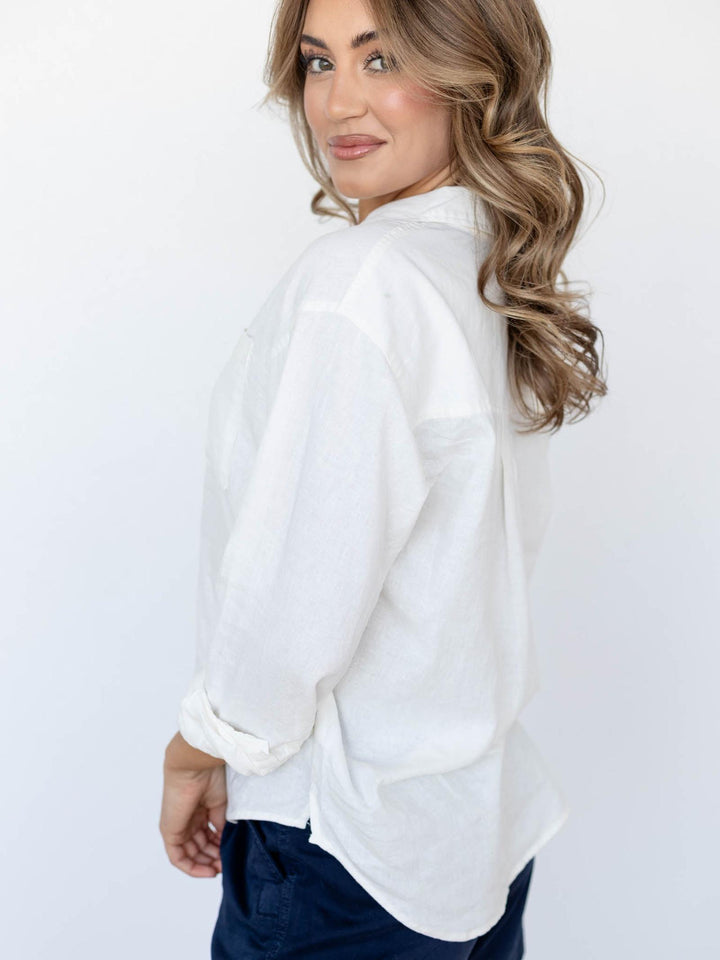 off while linen button down
