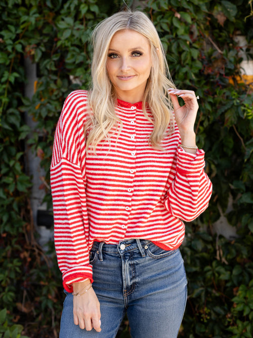 red striped cardigan sweater