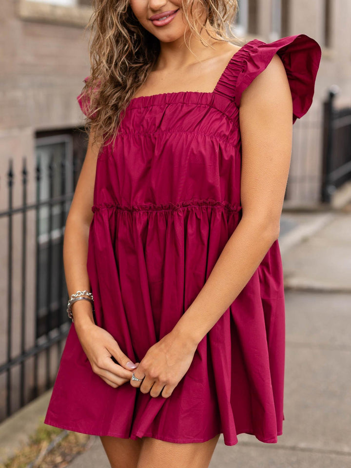 Flowy Square Neck Ruffle Sleeve Mini Dress