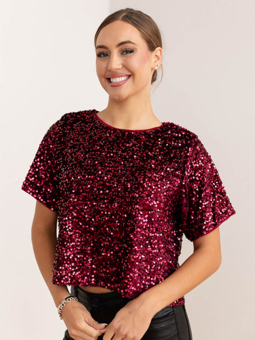 wine colored sequin top