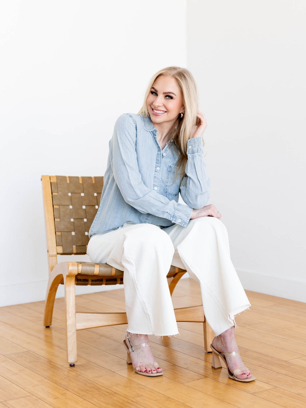 flowy denim button down