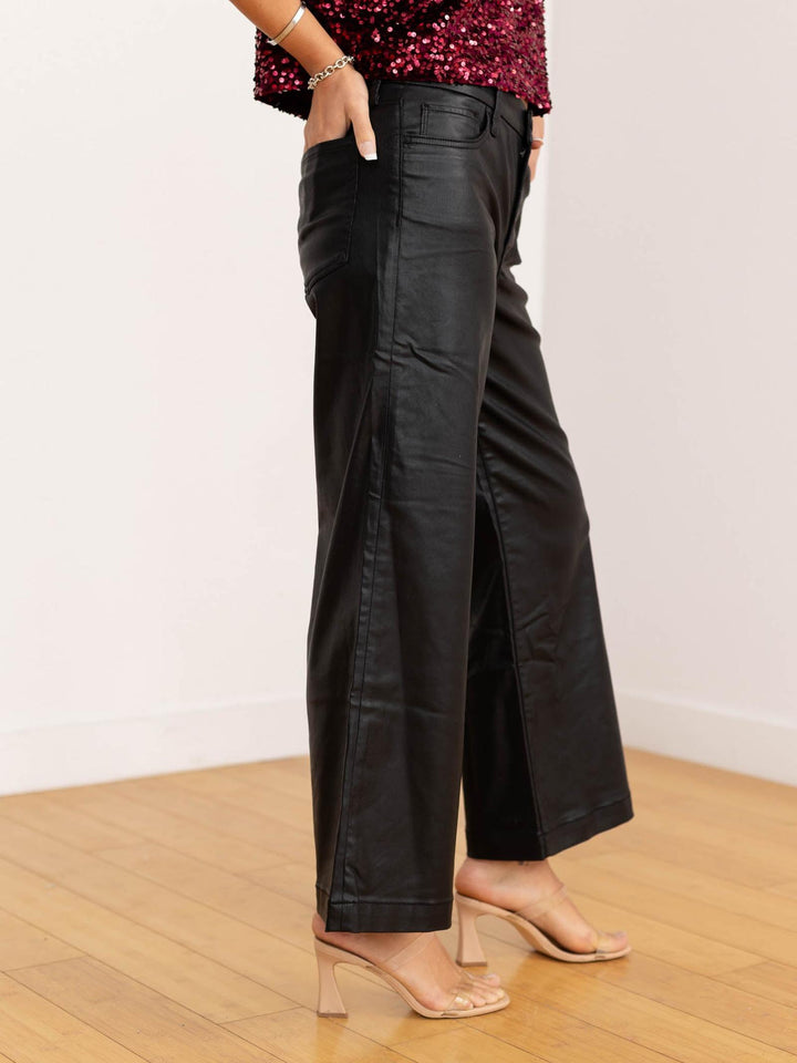 wide leg cropped flare coated pant
