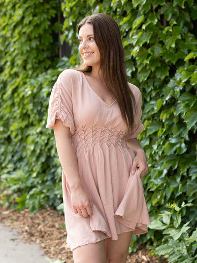 ruched sleeve mini dress