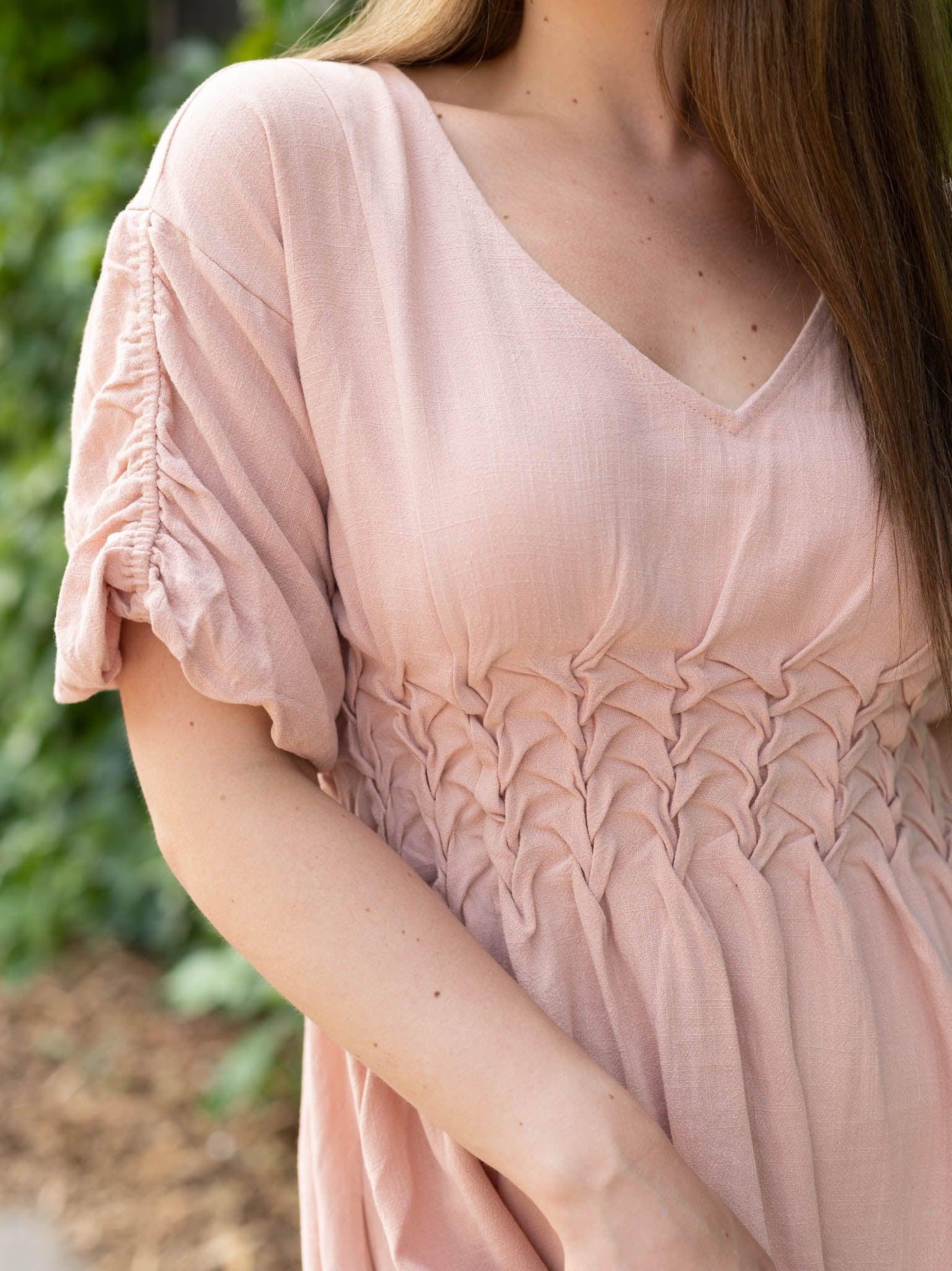 ruched sleeve dress