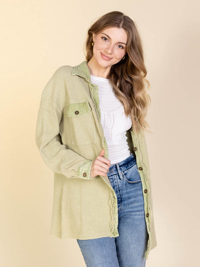 sage waffle shacket