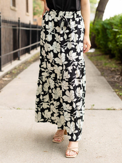 black and white floral skirt