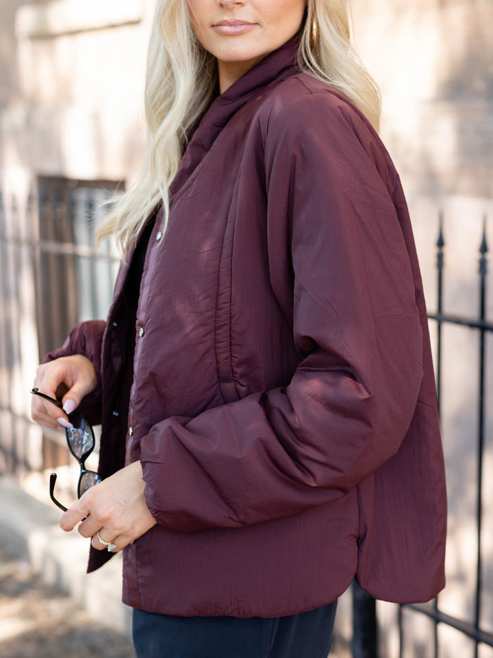 puffy maroon jacket