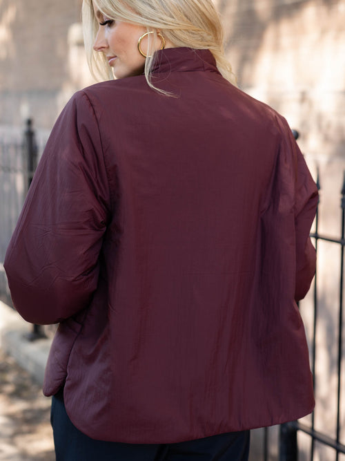 puffy maroon jacket