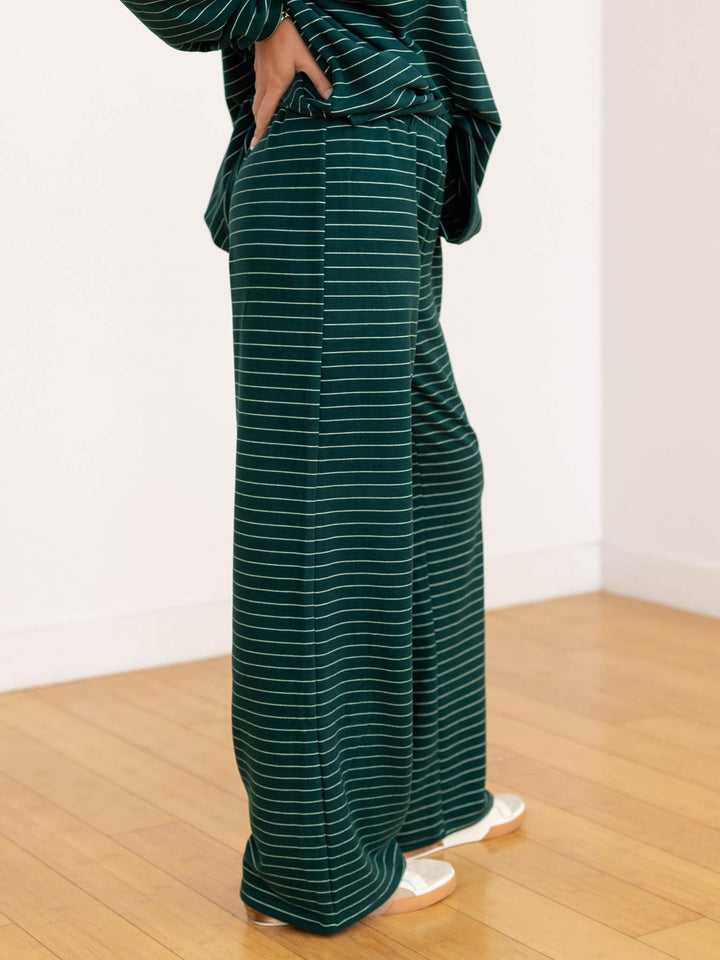 green and white stripe pants