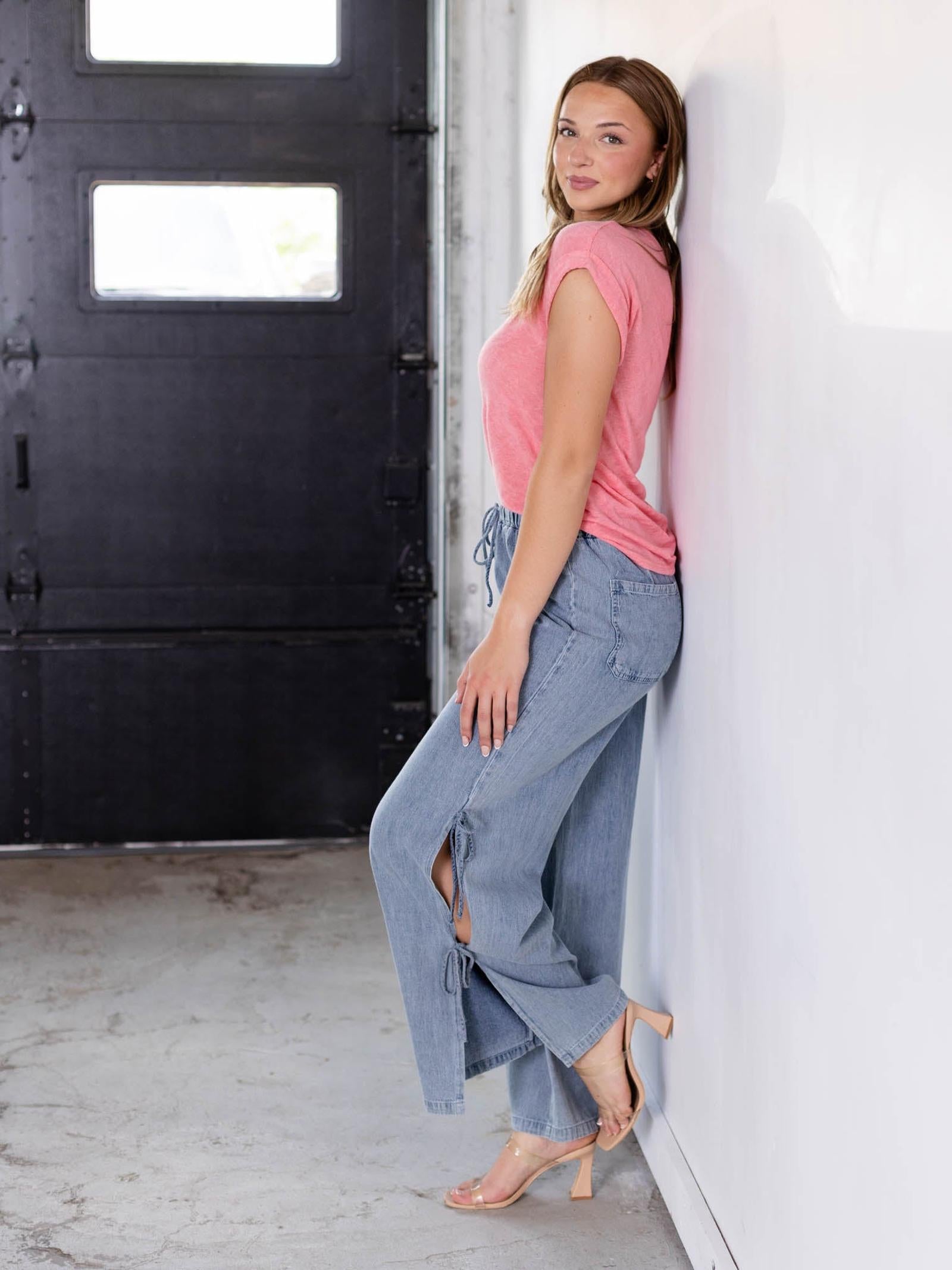 Miou Muse Tie Side Denim Pants | Side Tie Detail | 28