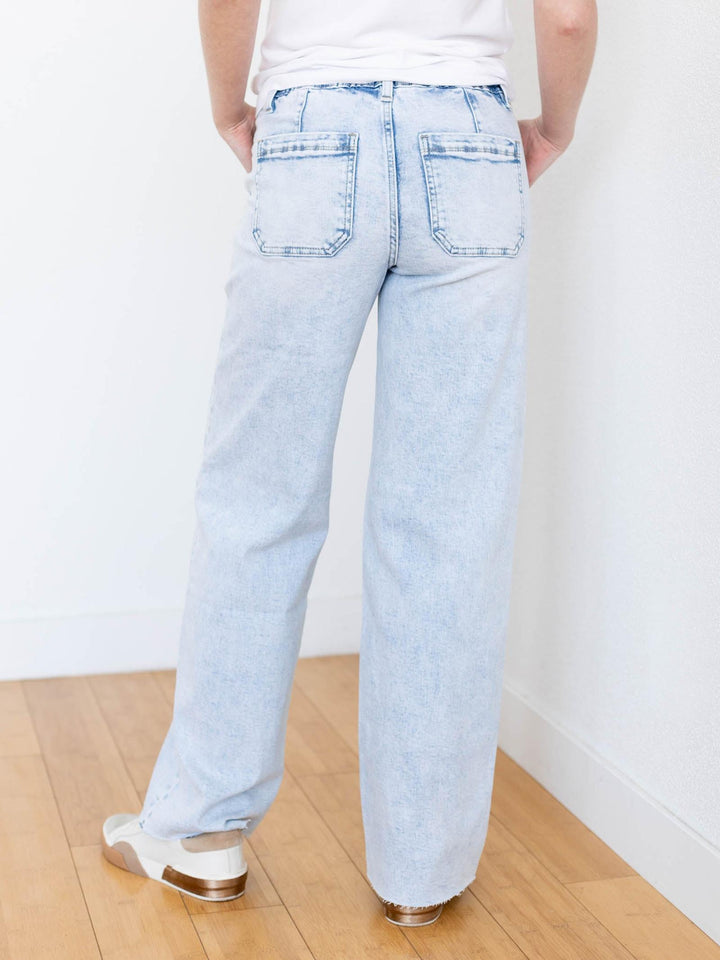 light wash drawstring denim