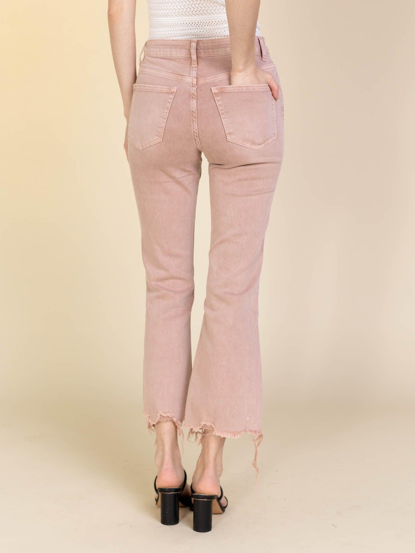 colored cropped flare denim