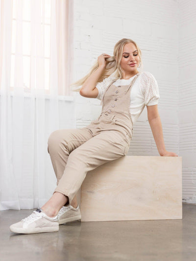 tan overall jumpsuit
