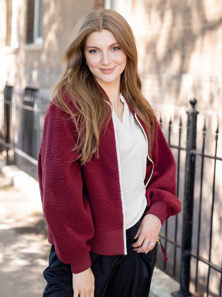 maroon piping zip front jacket