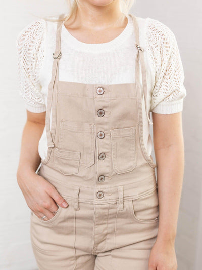 khaki button front overall