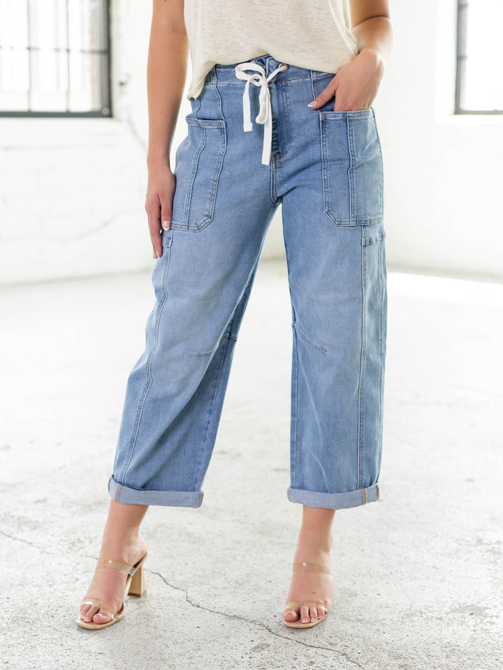 RISEN Light High Rise Crop Cargo Pocket Barrel Cuff