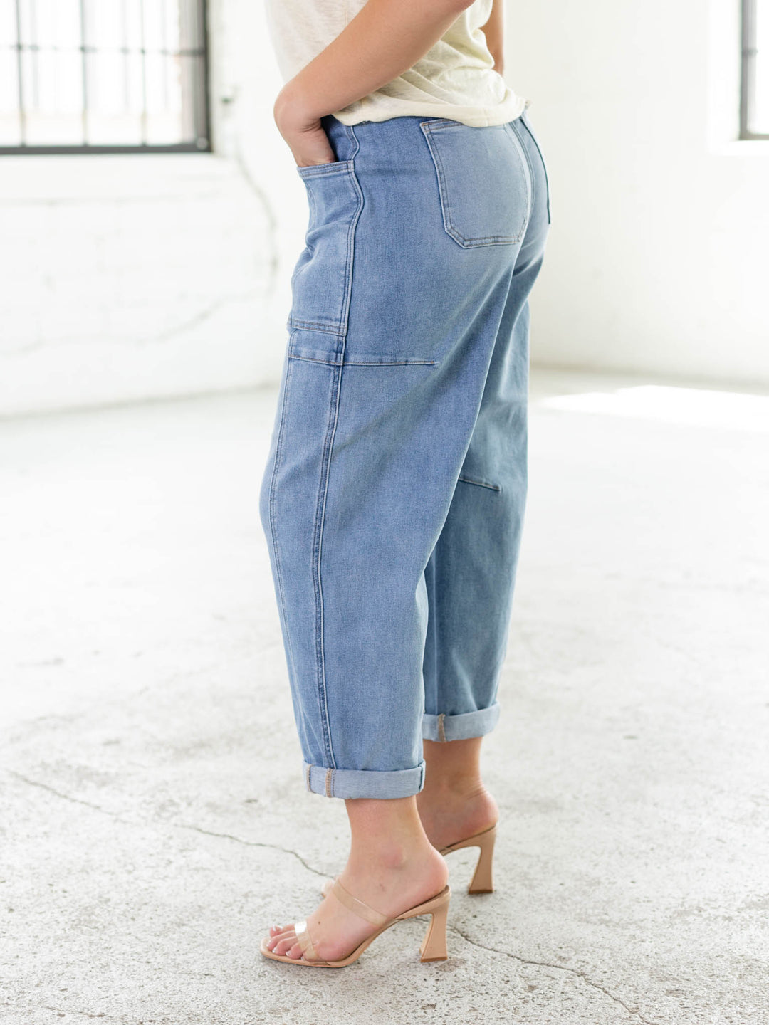 RISEN Light High Rise Crop Cargo Pocket Barrel Cuff