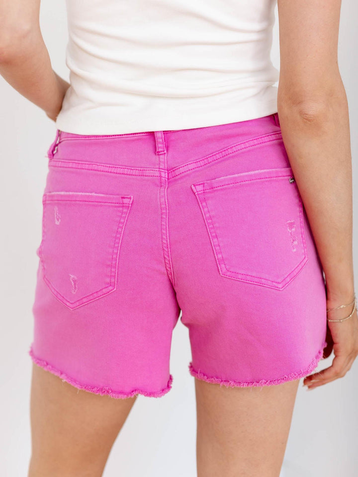 pink denim shorts