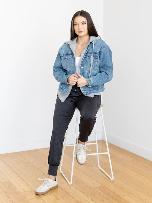 marled elastic waist black jogger pants