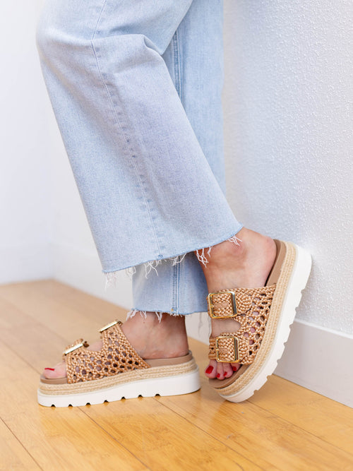 open knit braided platform sandal