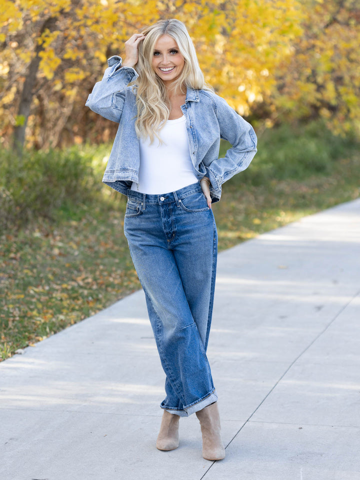 Washed Denim Cropped Jacket