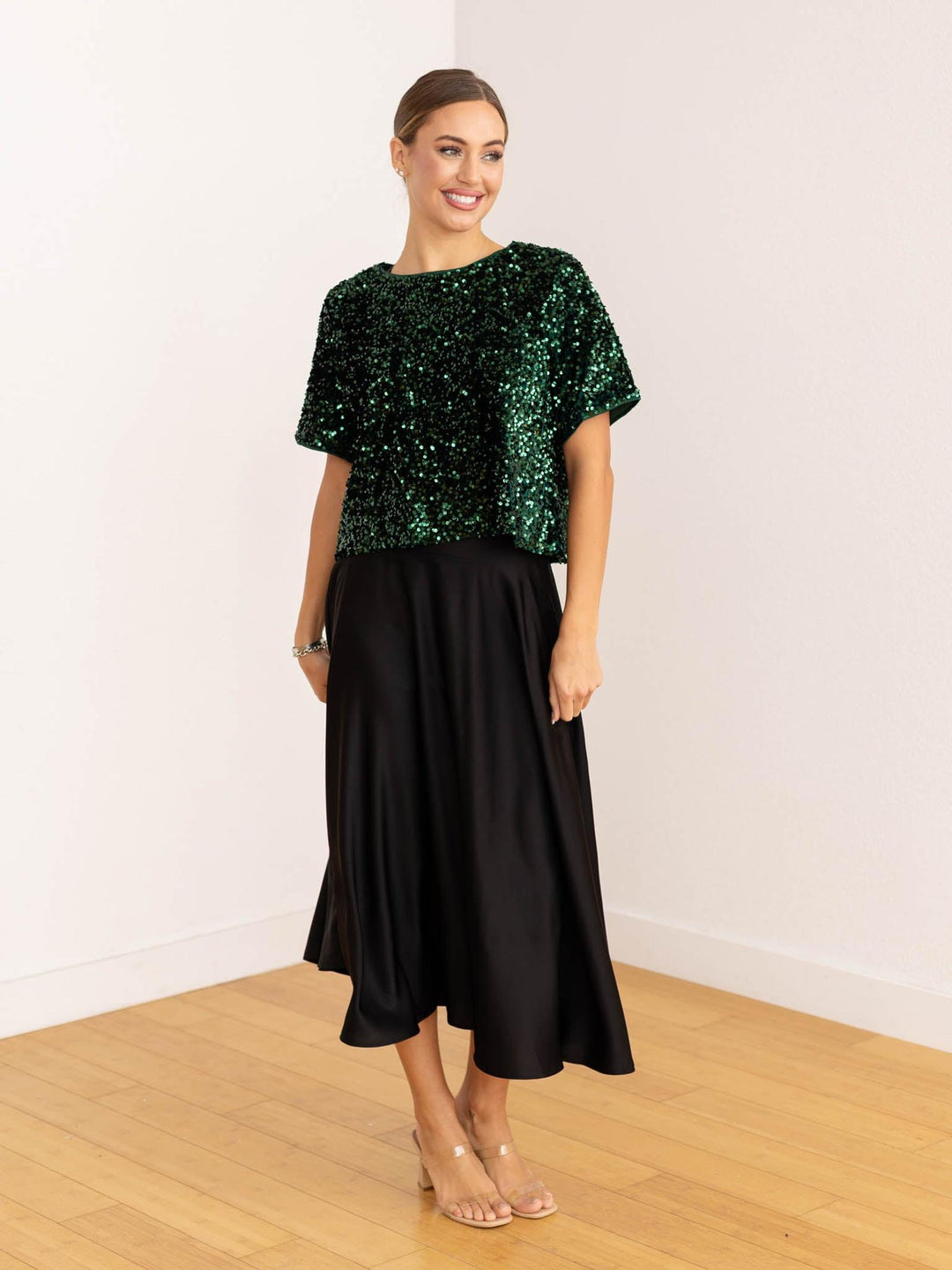 jewel green sequin boxy top