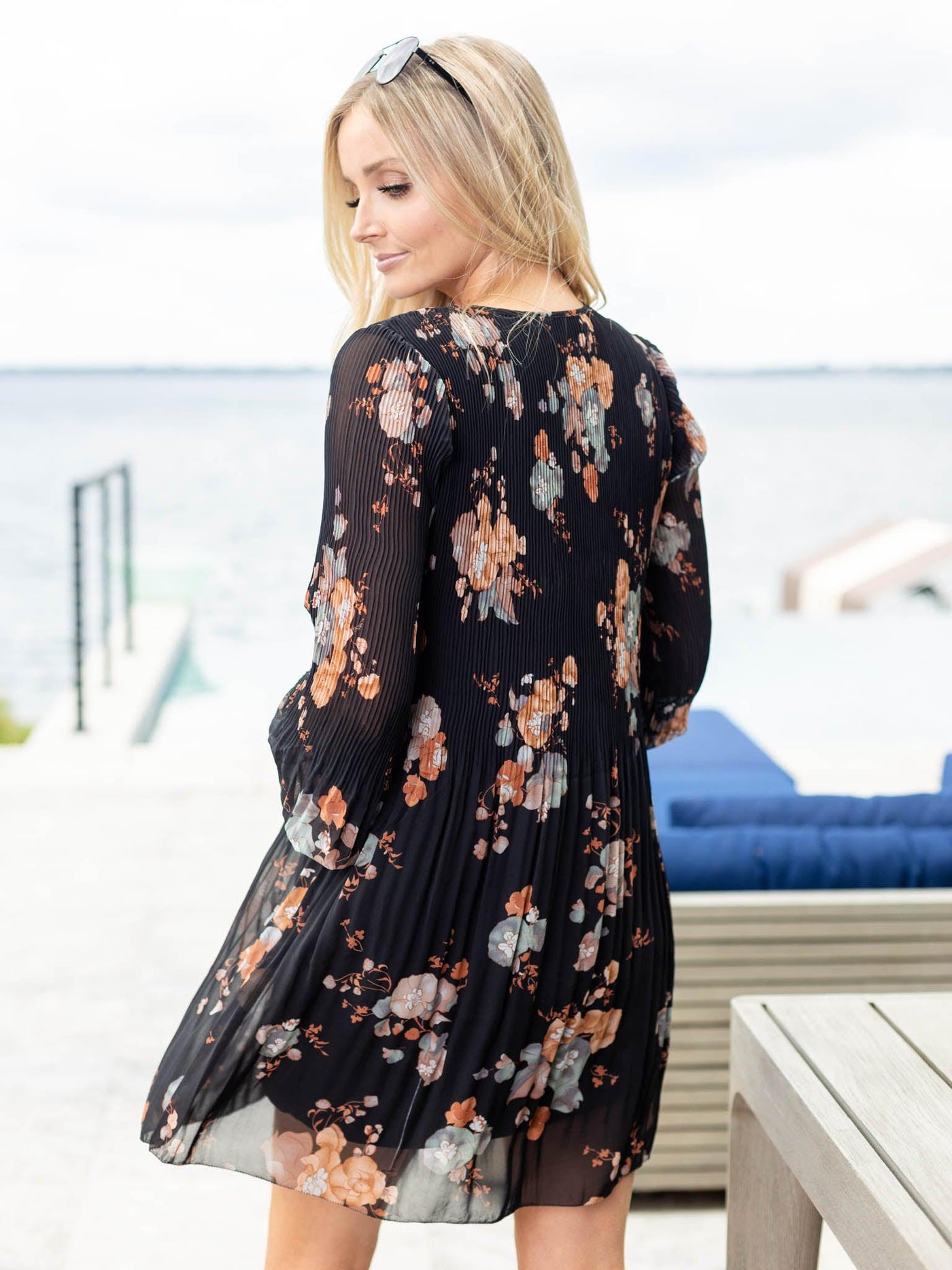smocked a line floral shift dress