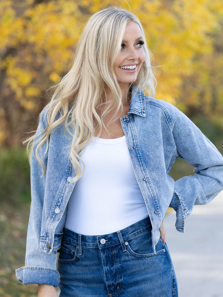 Washed Denim Cropped Jacket