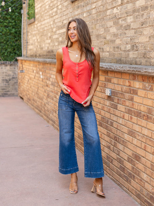 textured red henley tank