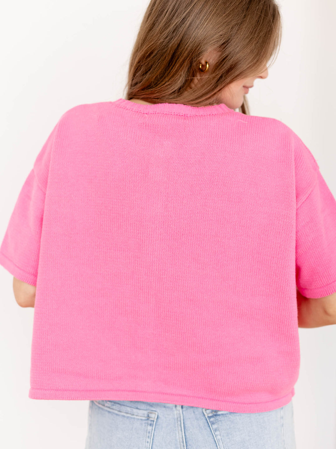 pink short sleeve cardigan