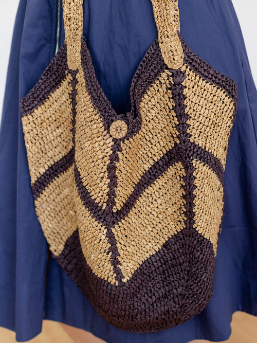 two tone straw tote bag
