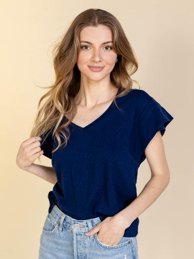 statement sleeve blue shirt