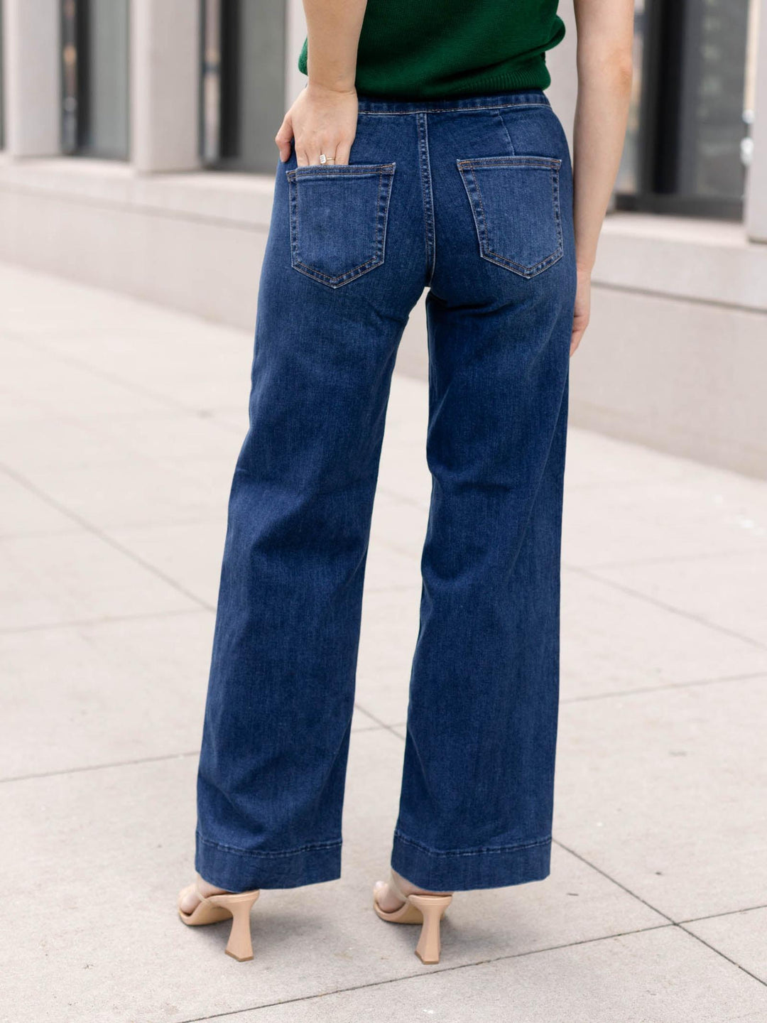 Just Black Dark Denim Faux Pocket Wide Leg