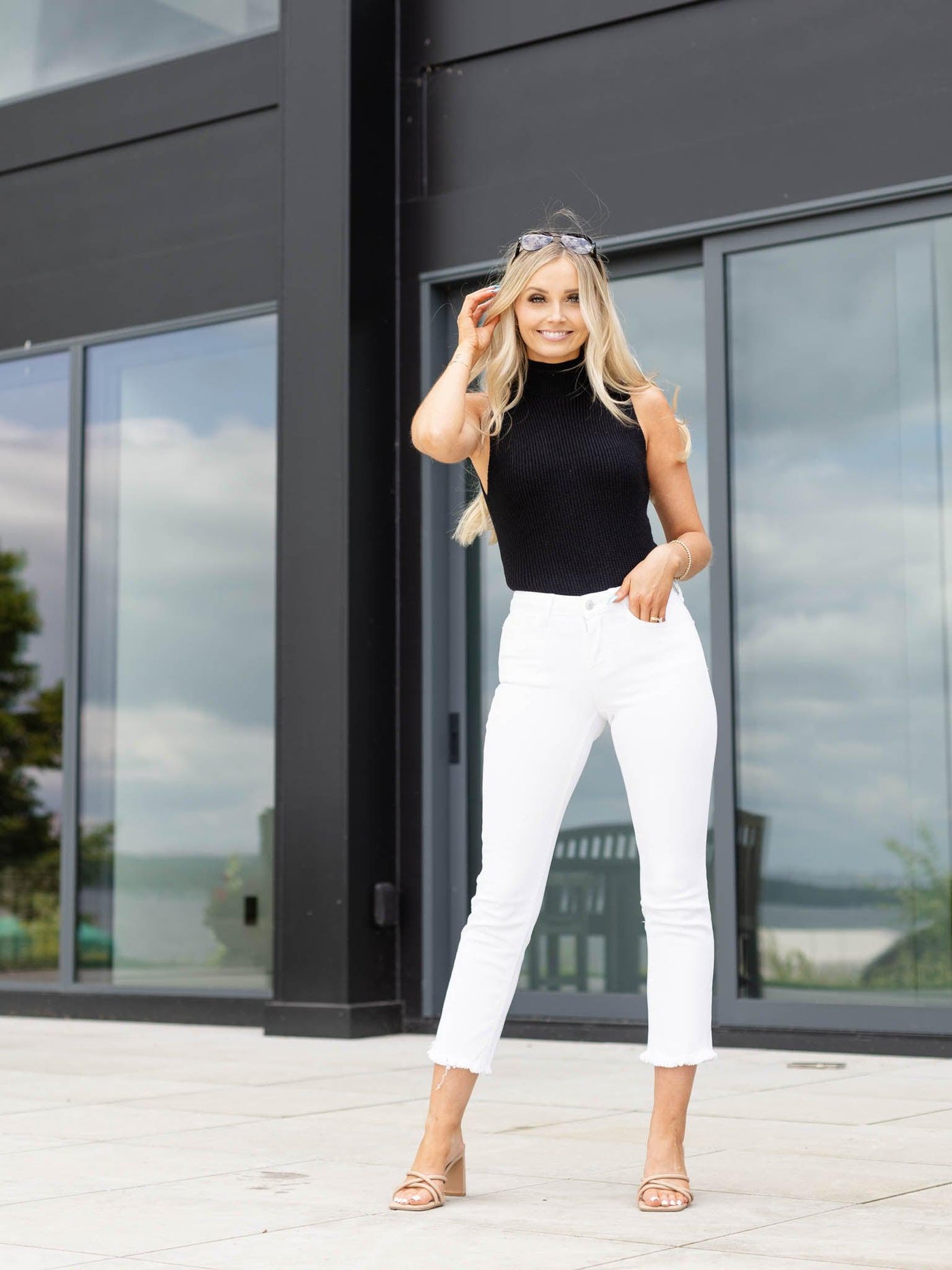 mid rise white denim