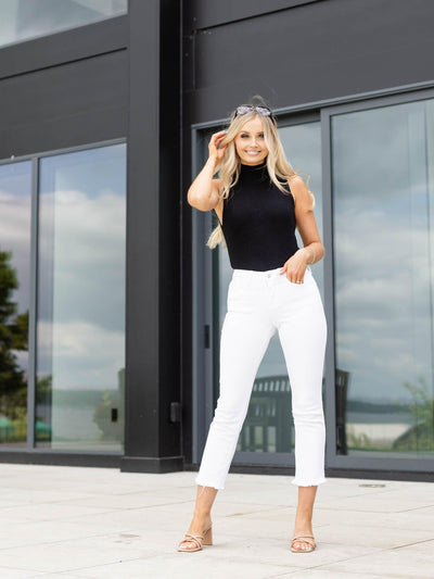mid rise white denim
