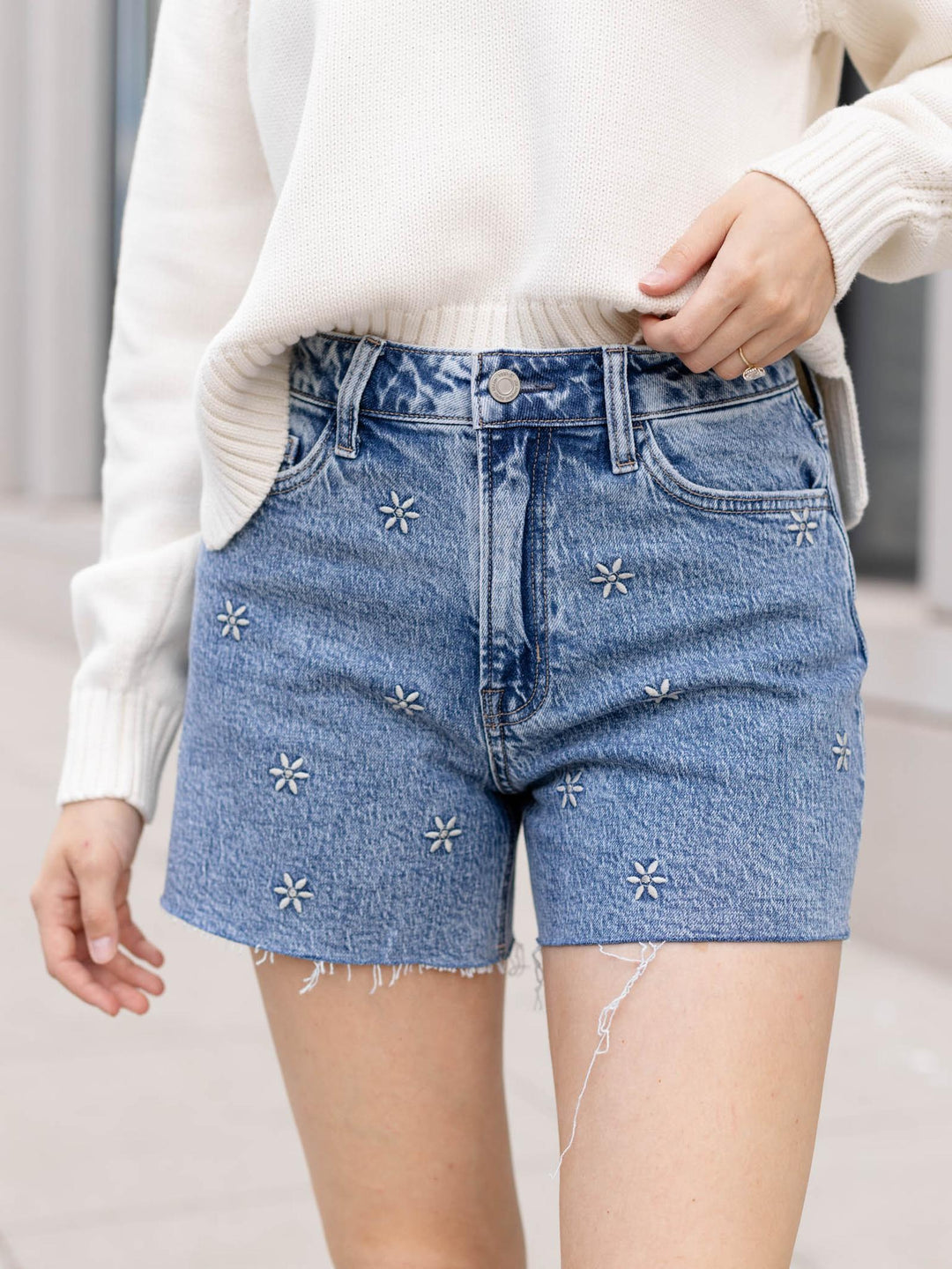 VERVET Daisy Super High Floral Embroidery A Line Shorts