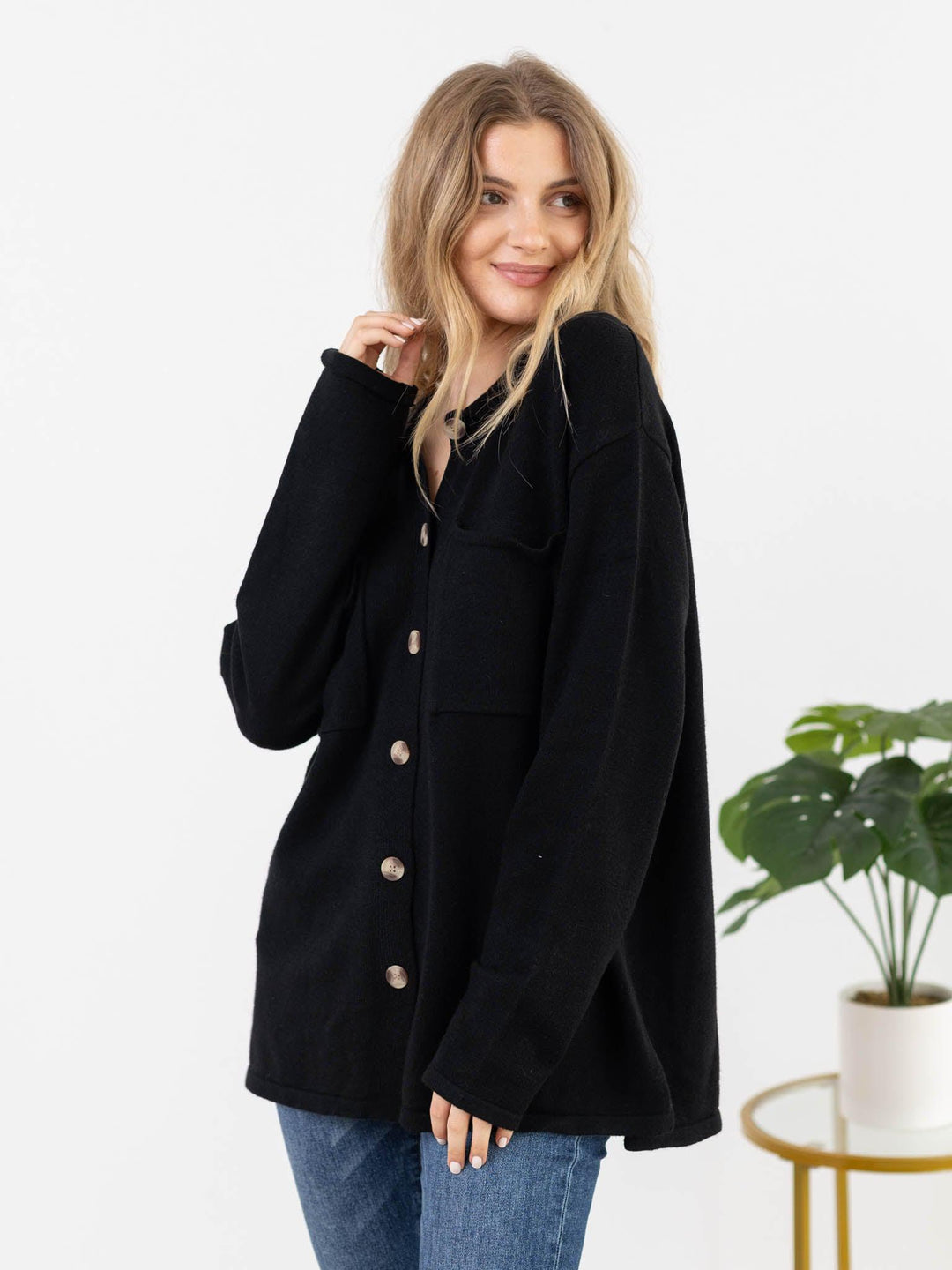 black button front cardigan