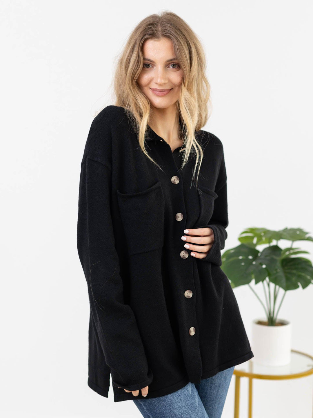 button front pocket cardigan