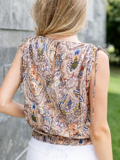 elastic banded printed top