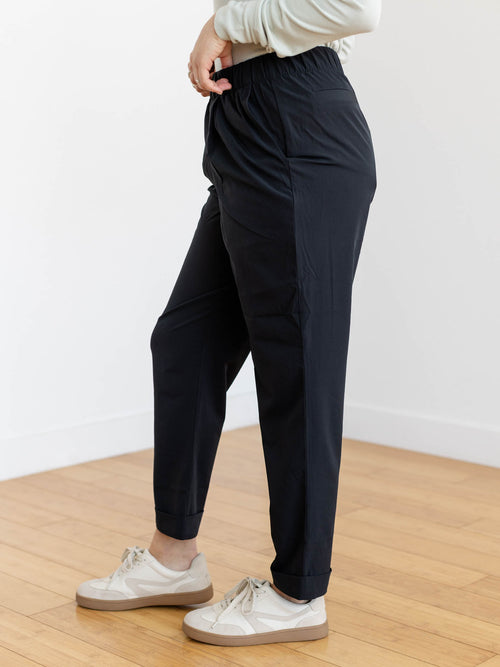 elastic waist black pull on cuff bottoms