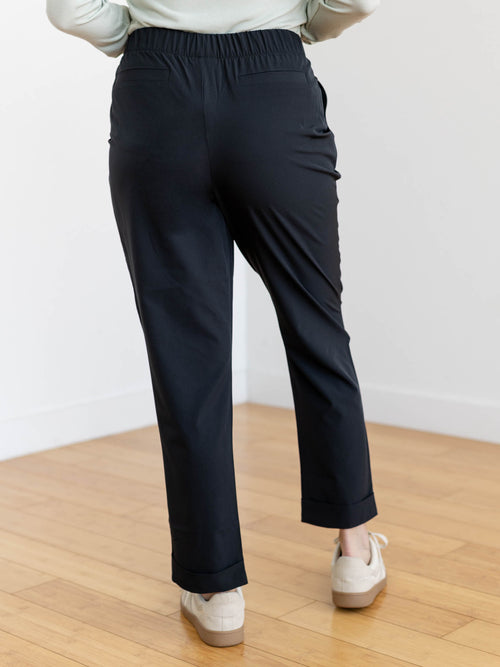 elastic waist black pull on cuff bottoms