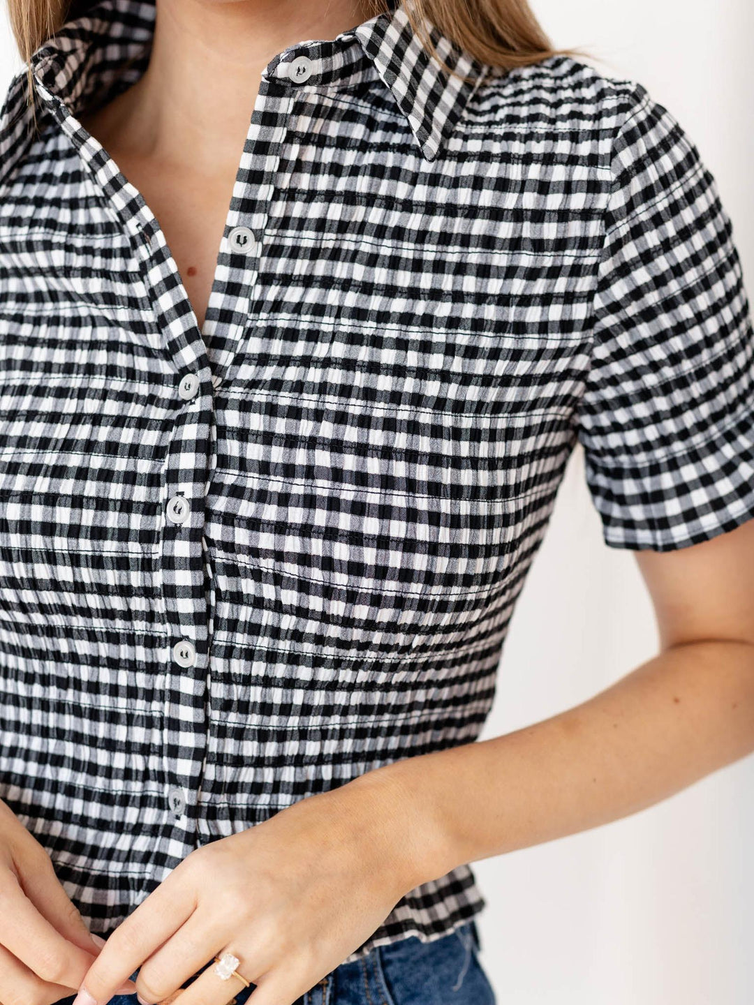 black and white gingham printed shirt