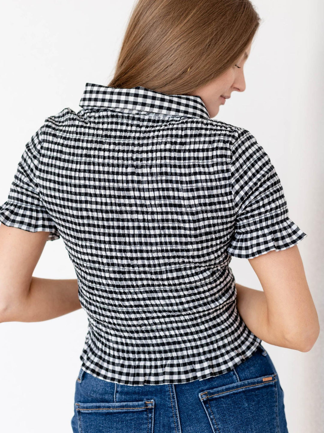 black and white gingham printed shirt