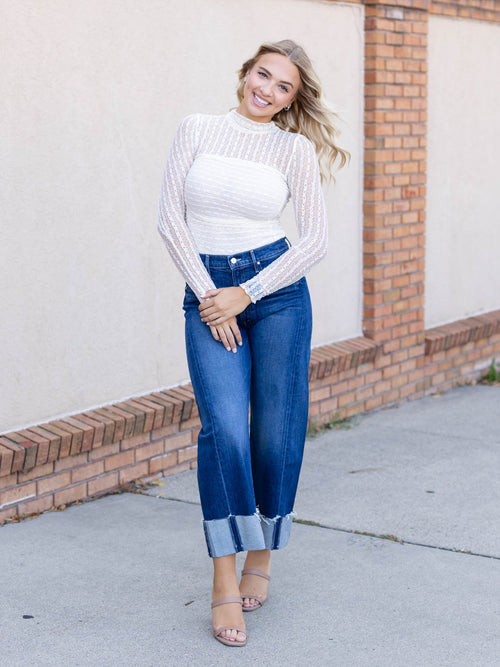 cream lace long sleeve bodysuit