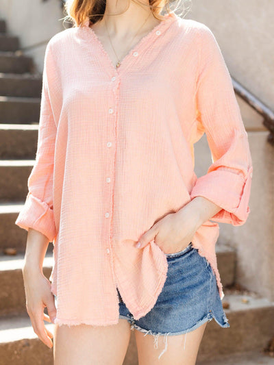textured roll tab gauze shirt