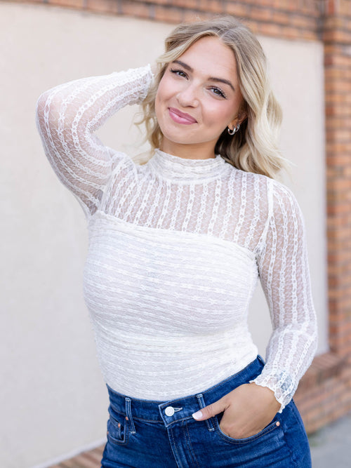 cream lace long sleeve bodysuit