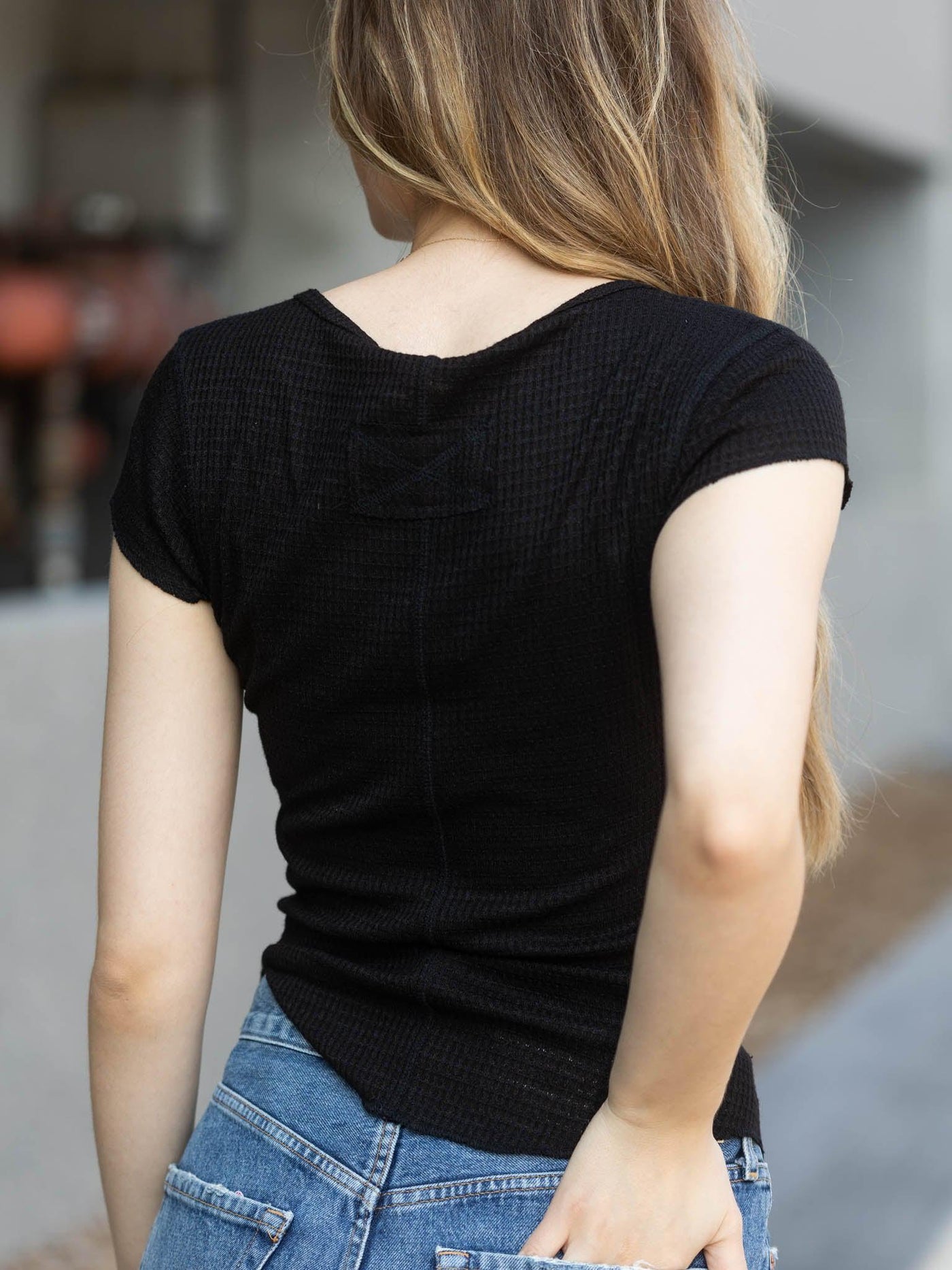 waffle cap sleeve basic top