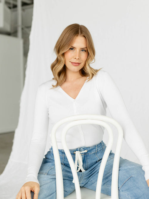 solid white fitted button front cardi